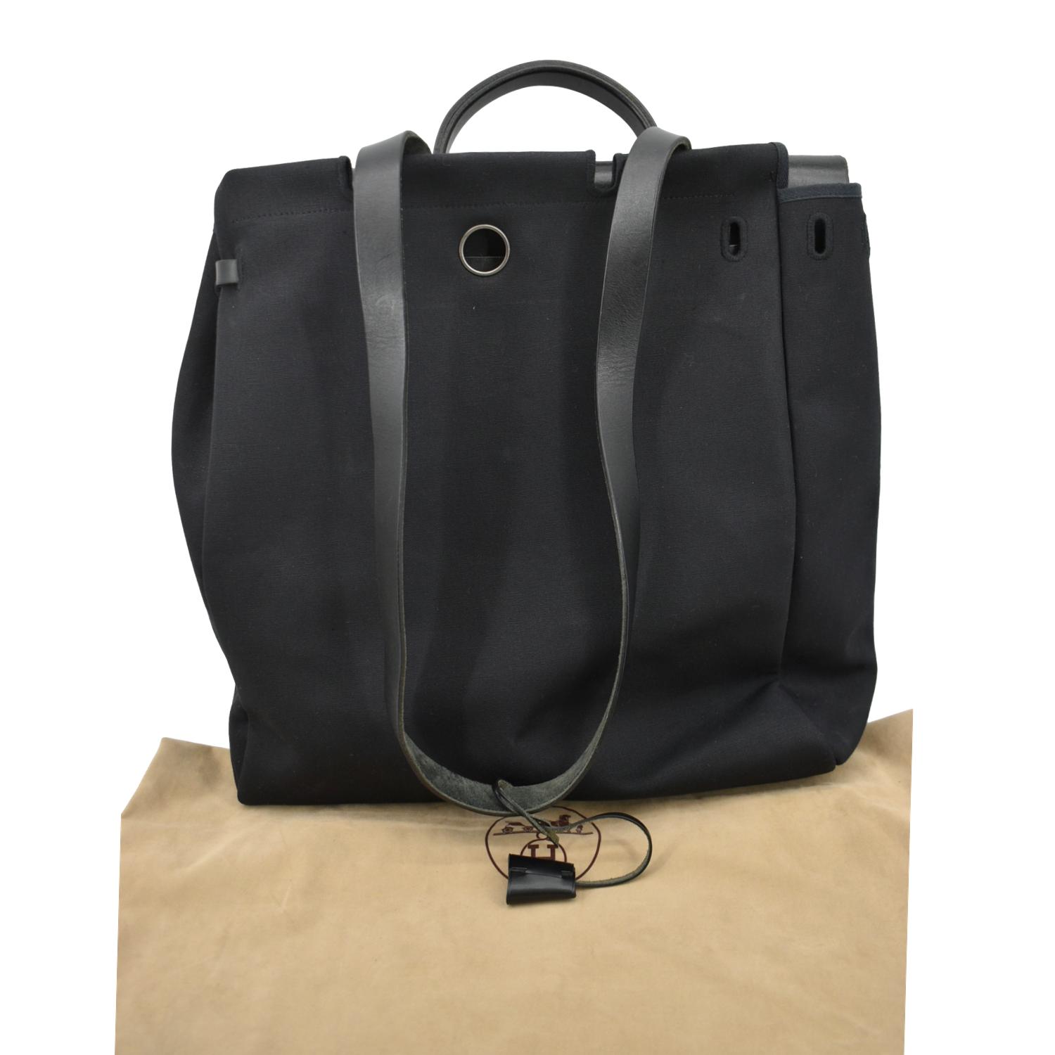 Hermes Leather Canvas HerBag Backpack Black