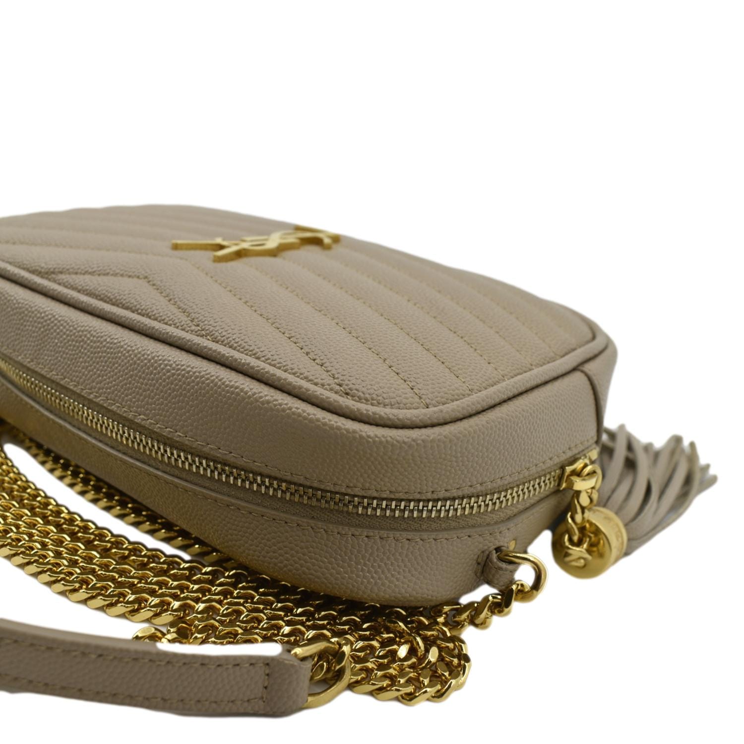 Saint Laurent Lou Mini Ysl Quilted Camera Bag, Dark Beige, Women's, Handbags & Purses Crossbody Bags & Camera Bags