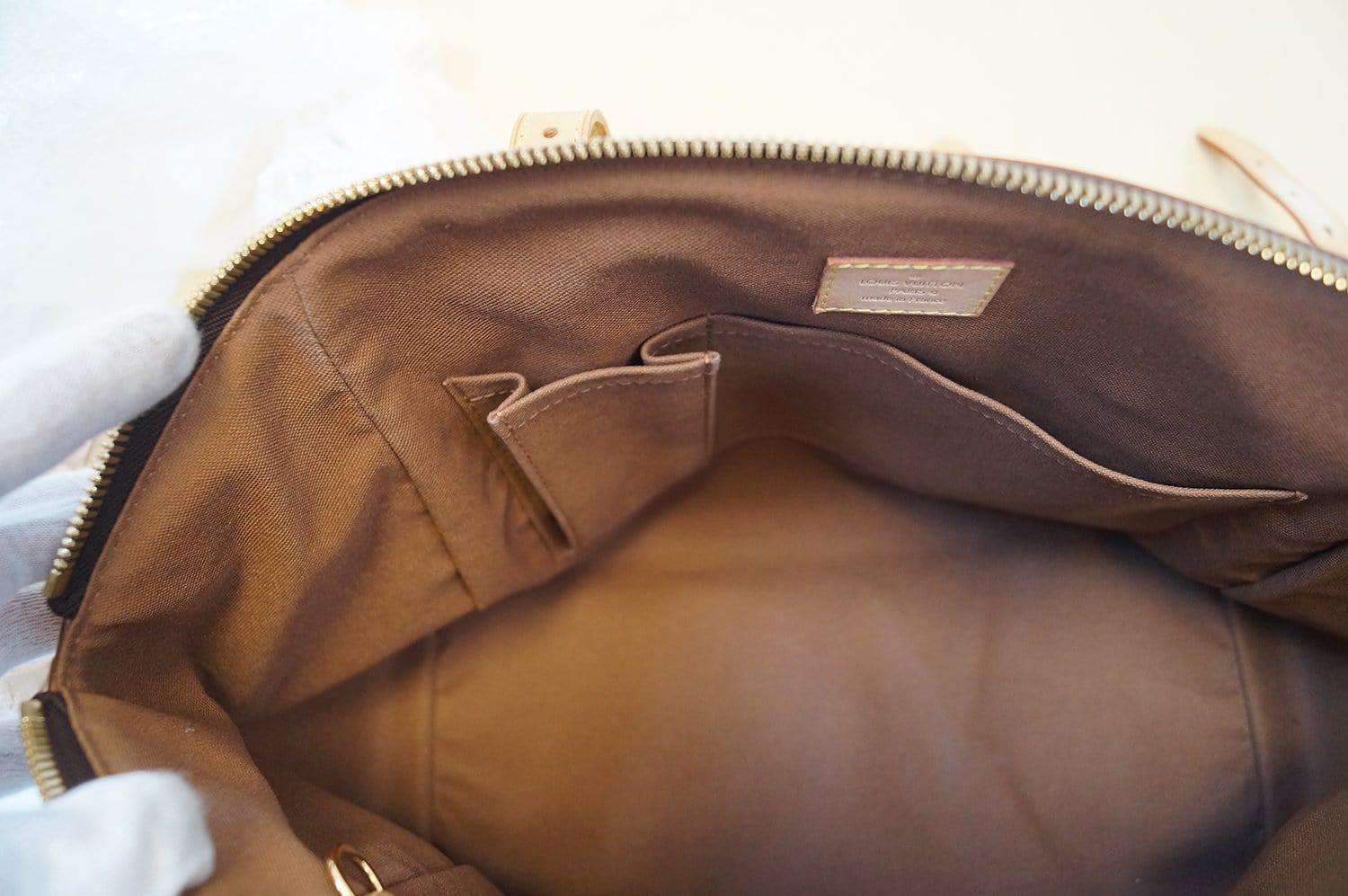 Louis Vuitton Monogram Handbag Dark Brown Tivoli Bag With Leather Trim at  1stDibs