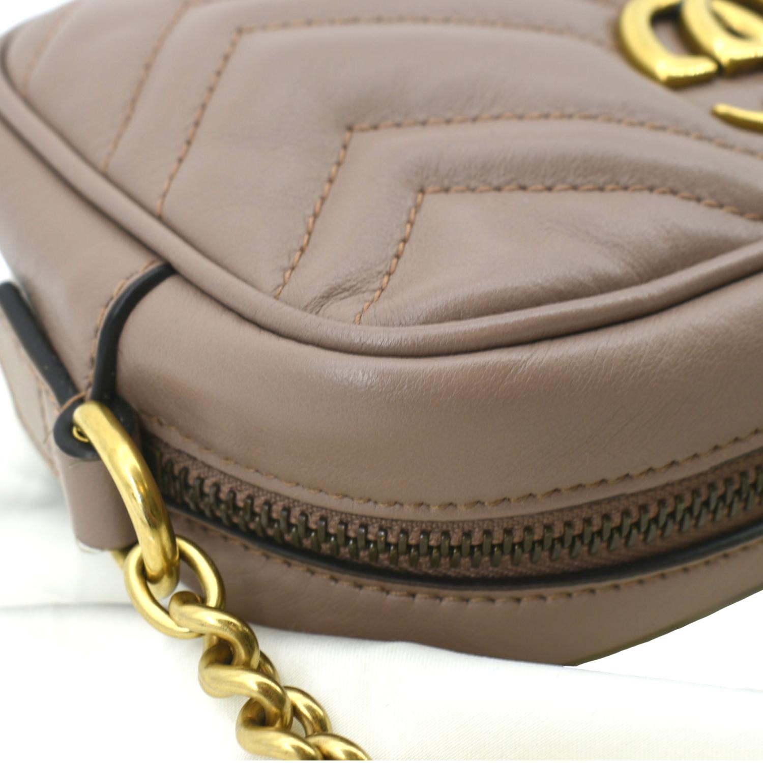 Gucci Beige Matelassé Leather Mini GG Marmont Camera Bag
