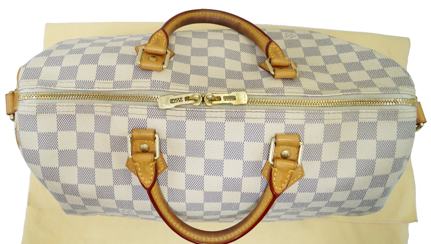 Louis Vuitton Damier Azur Speedy Bandouliere 35 Boston with Strap 10lk323s  For Sale at 1stDibs