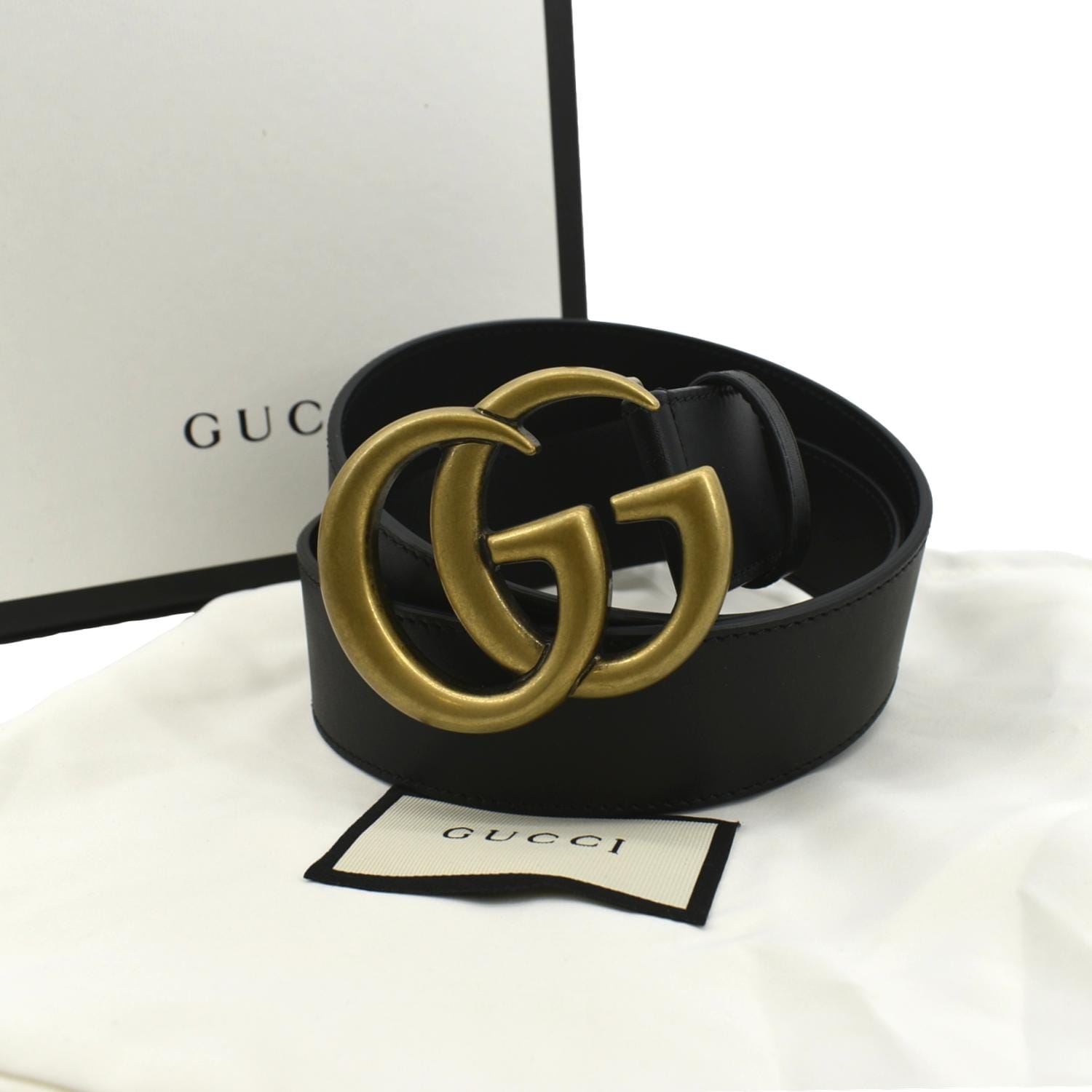 Gg buckle leather belt Gucci Black size 80 cm in Leather - 31779815