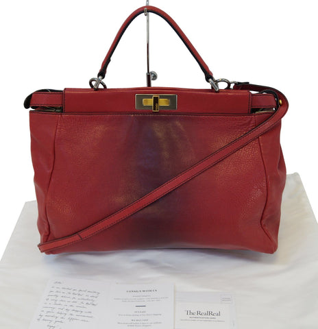 FENDI Red Ombre Leather Peekaboo Large Satchel Bag