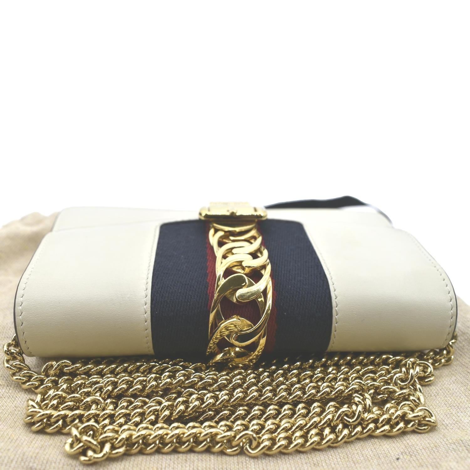 GUCCI Super Mini Sylvie Calfskin Leather Chain Crossbody Bag White-US