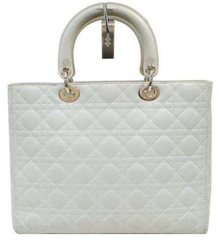 CHRISTIAN DIOR White Lambskin Leather Large Lady Dior Shoulder Bag  