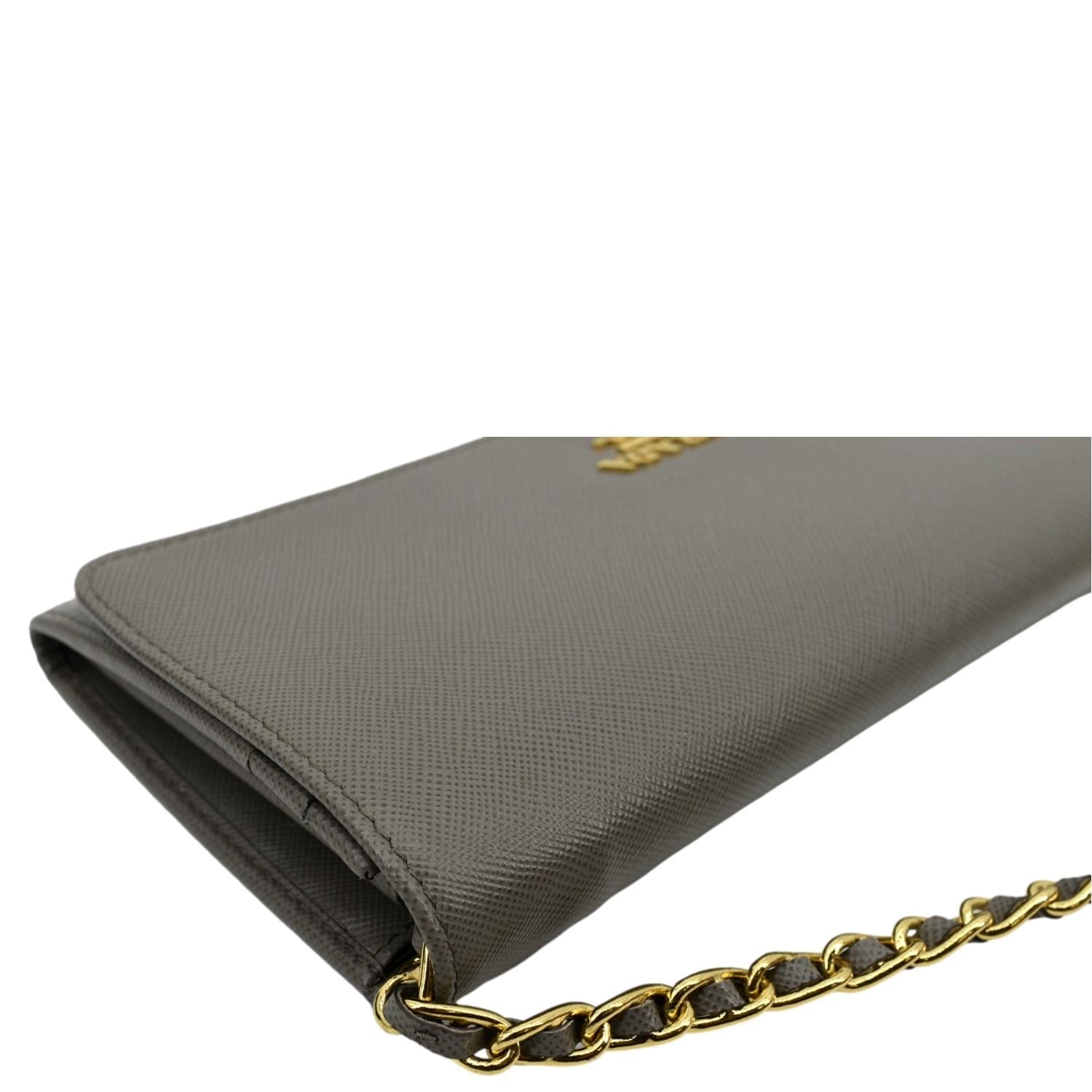 Prada Saffiano Leather Mini Wallet With Chain - Black 1BP290 _F0