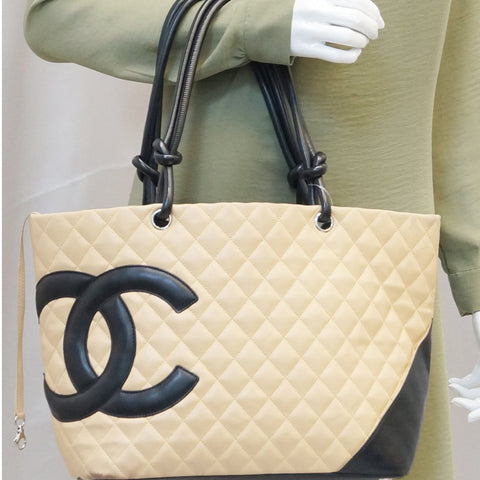 CHANEL Beige/Black Ligne Cambon Large Tote Bag