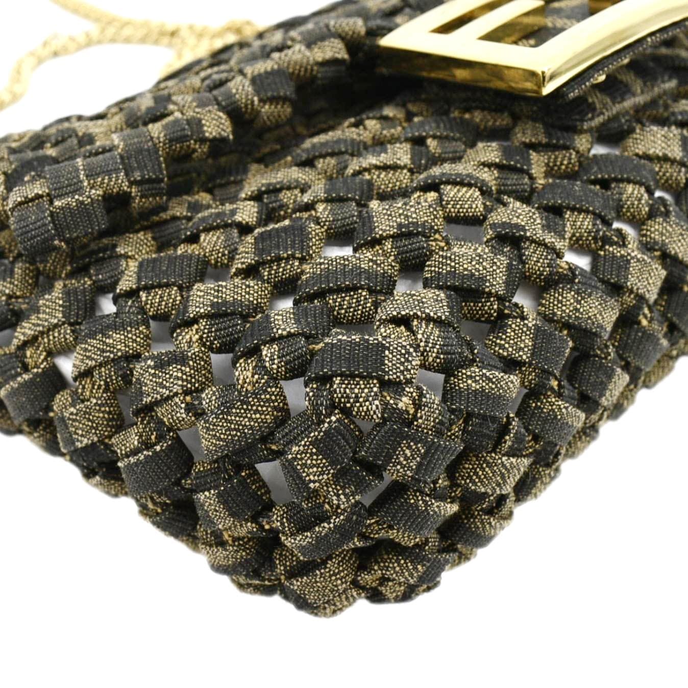 Fendi Mini Baguette Woven Jacquard Fabric Shoulder Bag