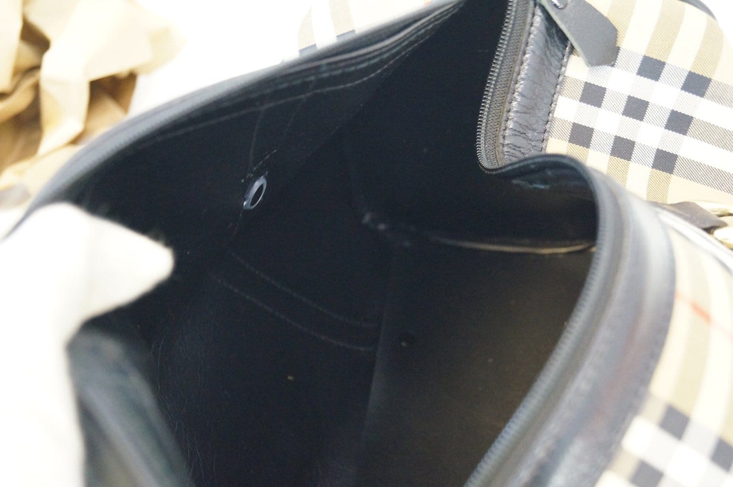 Burberry Nova Check Canvas Leather Black Beige Travel Bag