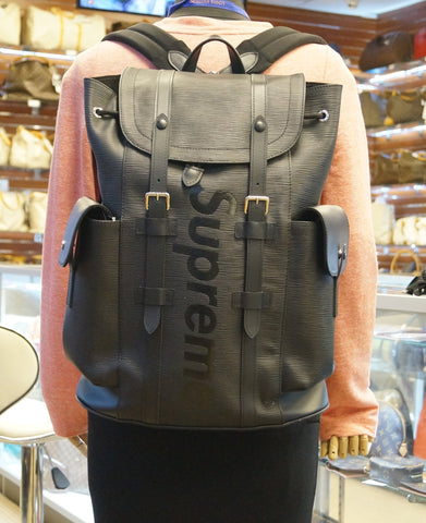 LOUIS VUITTON Black Epi Leather X Supreme Christopher Backpack Bag