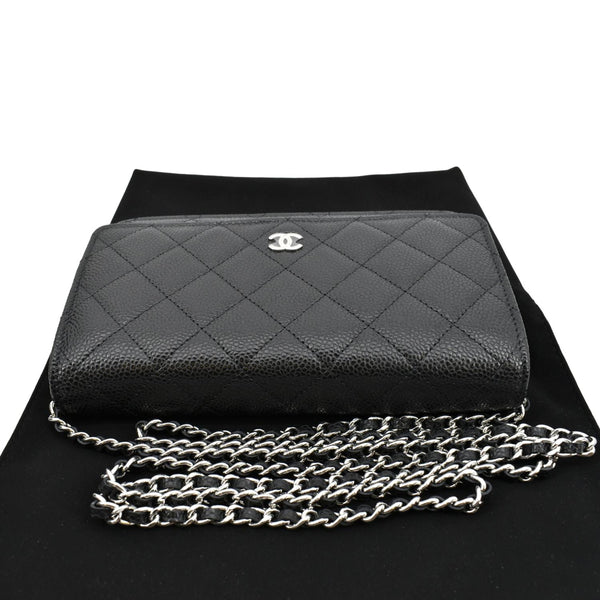 CHANEL Wallet On Chain Quilted Leather Crossbody Bag Black