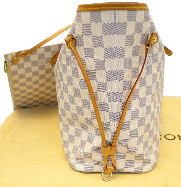 LOUIS VUITTON Damier Azur Neverfull MM Tote Shoulder Bag w/Wristlet Pouch 