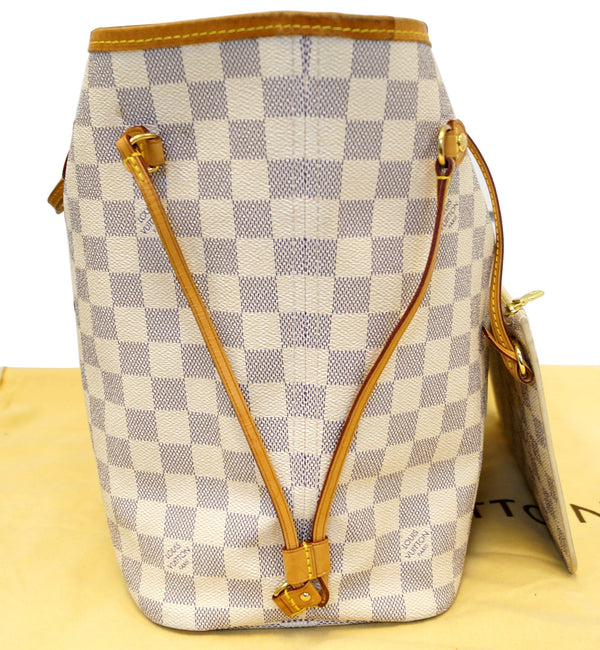 LOUIS VUITTON Damier Azur Neverfull MM Tote Shoulder Bag w/Wristlet Pouch 