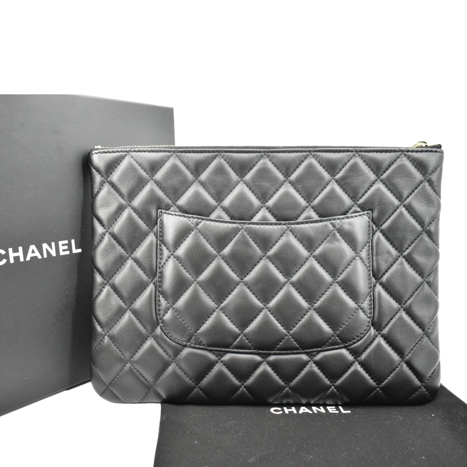 Chanel Black Quilted Lambskin Leather Classic Zip Pouch Chanel