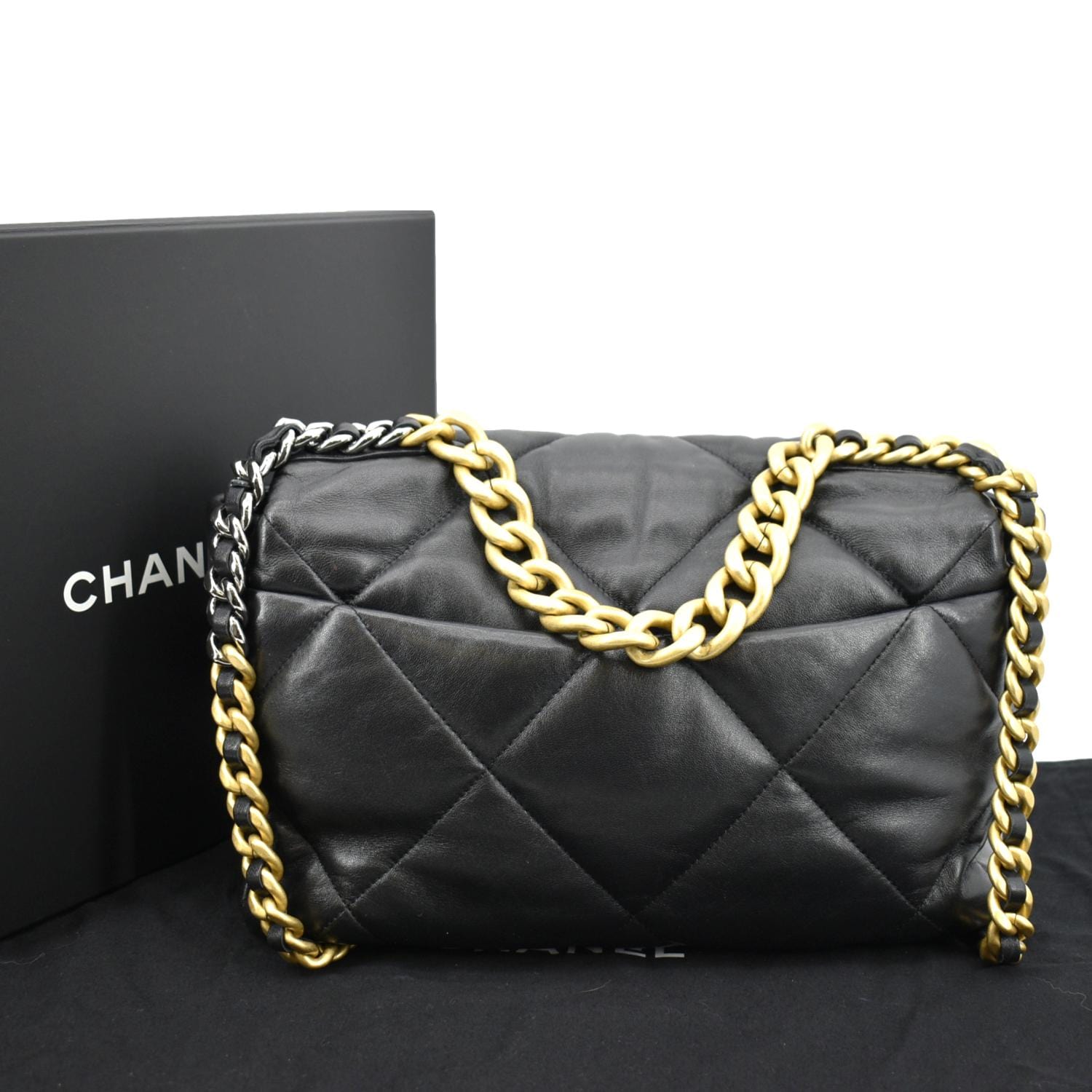 Chanel 19 Wristlet Pouch, Black Lambskin, Preowned in Box