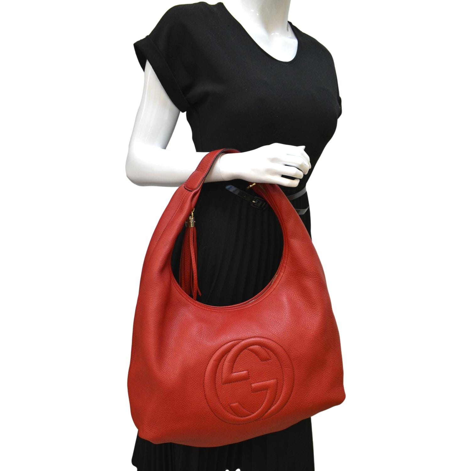 GUCCI Soho Pebbled Leather Hobo Shoulder Bag Rose Beige 408825