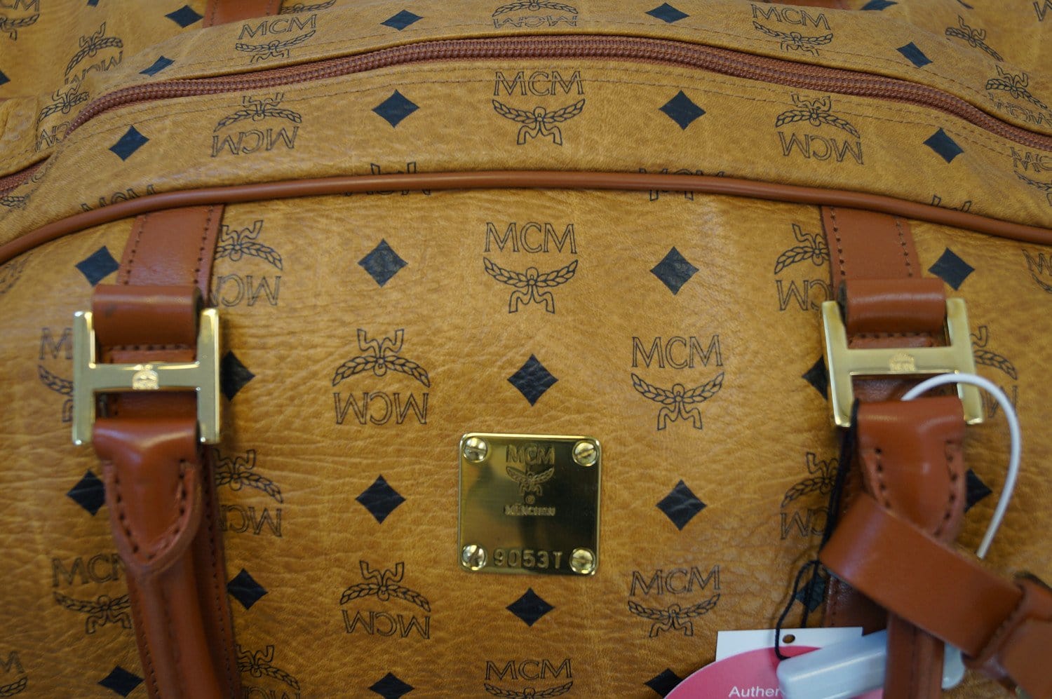 Auth MCM Vintage Vicent Mini Boston Bag PVC Leather Light Brown A8762