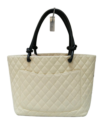 CHANEL White Quilted Leather Ligne Cambon Large Tote Bag