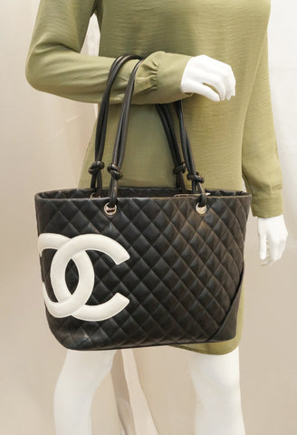 CHANEL Black Quilted Leather Large Cambon Tote Bag