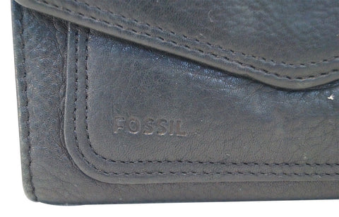 Fossil Trifold Black Leather Wallat - engraved FOSSIL