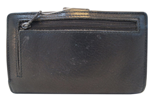 Fossil Trifold Black Leather Wallet - outer zip pocket