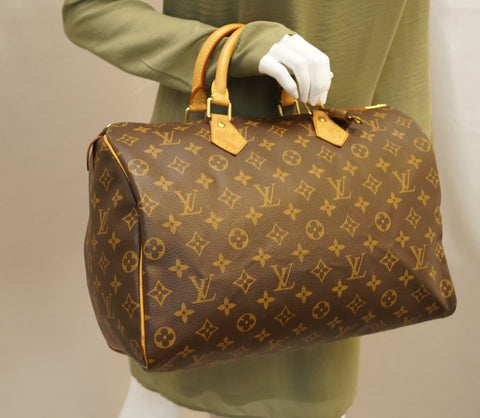 LOUIS VUITTON Monogram Canvas Speedy 35 Satchel Brown Bag