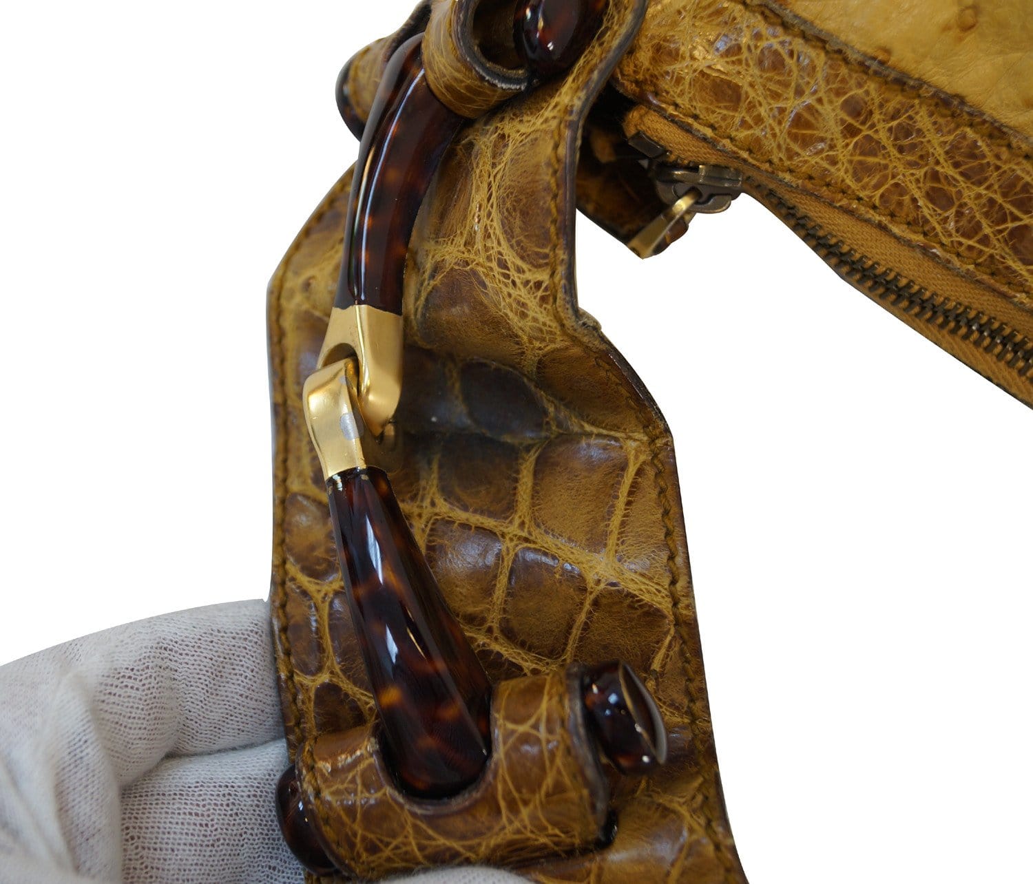 Distressed GUCCI Authentic Tan Leather Satchel Shoulder Bag 