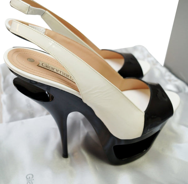 GIANMARCO LORENZI Open Toe Black/White Sling Cutout Platform Size 38