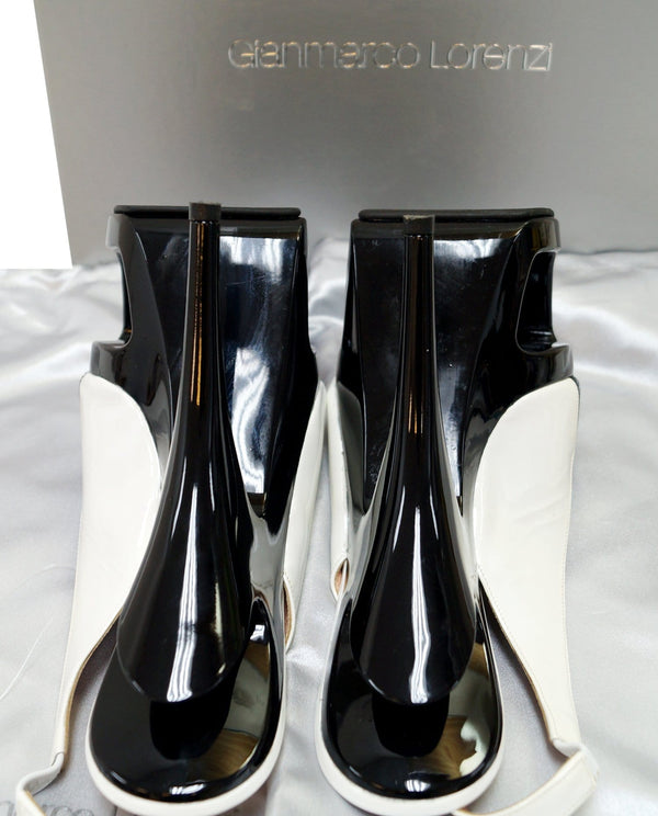 GIANMARCO LORENZI Open Toe Black/White Sling Cutout Platform Size 38