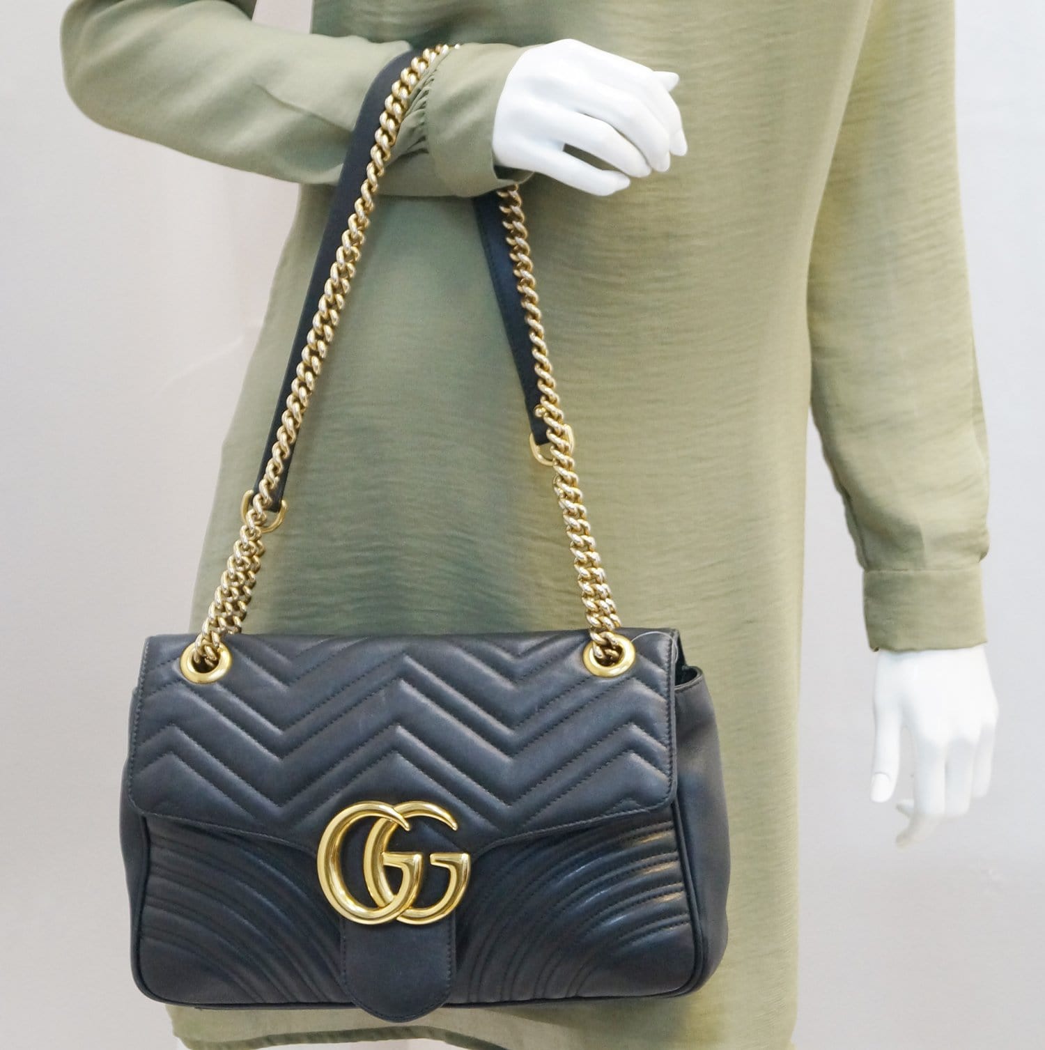 GUCCI GG Marmont Matelasse Leather Shoulder Bag Black 443496-US