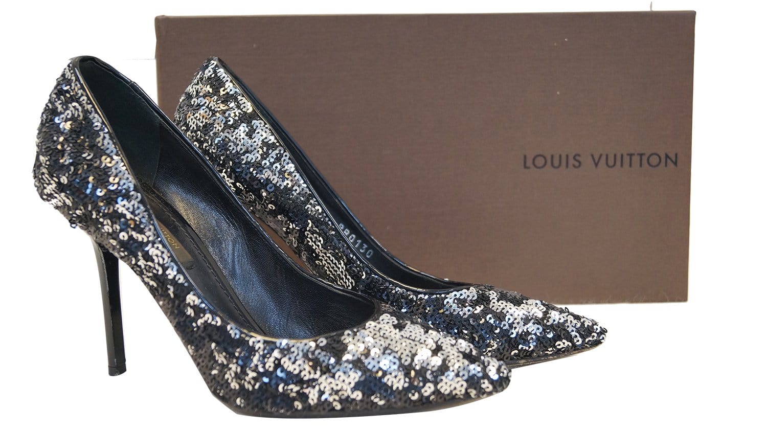 Louis Vuitton Black/Silver Sequin Liza Slingback Pumps Size 36