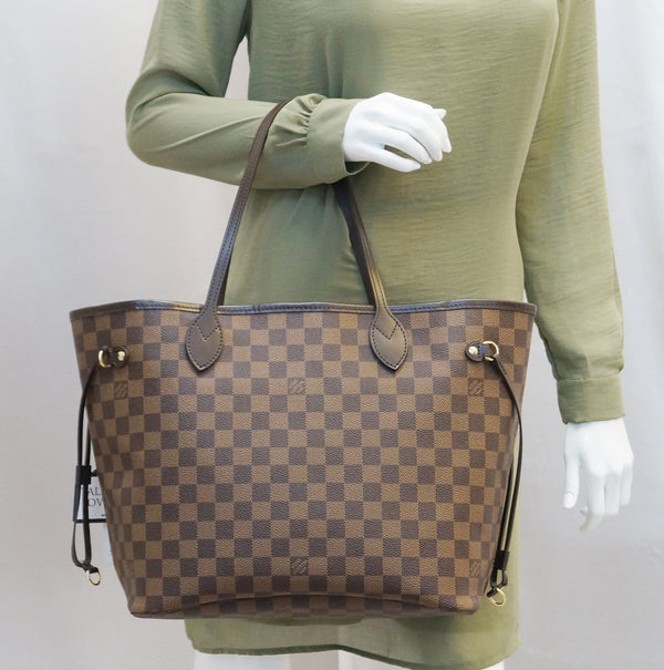 LOUIS VUITTON Damier Ebene ROSE BALLERINE Neverfull MM NM Tote 