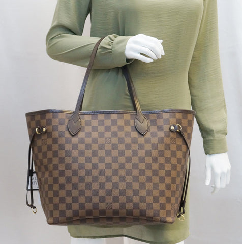 LOUIS VUITTON Damier Ebene ROSE BALLERINE Neverfull MM NM Tote 