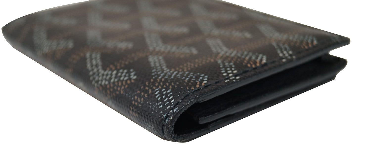 Goyard Flat Card Holder in Black Signature Coated Textile and Brown Calfskin
