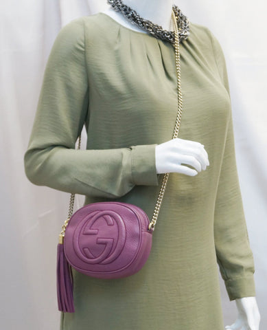 GUCCI Purple Leather Soho Disco Mini Chain Crossbody Bag