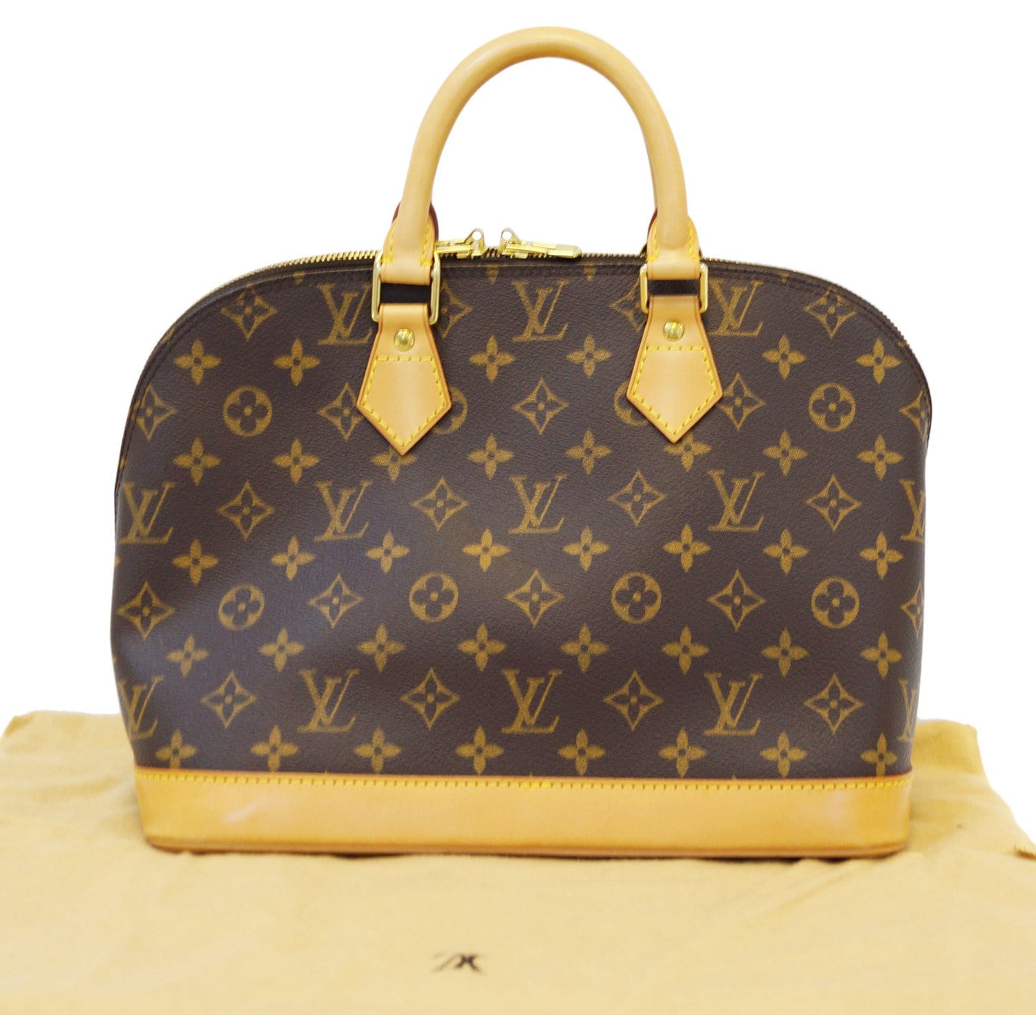 Louis Vuitton Alma Long Beige/Brown Monogram Canvas Tote Bag with material  at 1stDibs