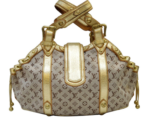 LOUIS VUITTON Gold Leather Khaki Monogram Mini Lin Theda Satchel 