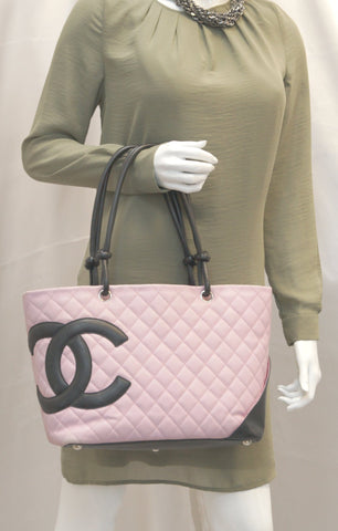 Chanel Tote Bag Quilted Leather Cambon Pink & Black