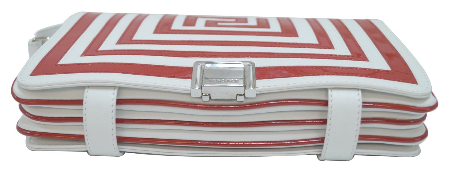 Versace Greek Symbols White Patent and Red Leather Shoulder Flap