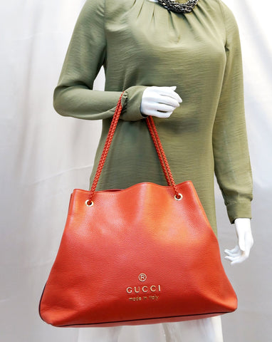 GUCCI Calfskin Large Braided Handle Gifford Tote Bag Red