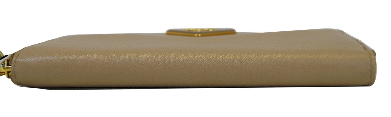 Prada Saffiano Leather Wallet  Prada Zipped Beige Ladies Wallet