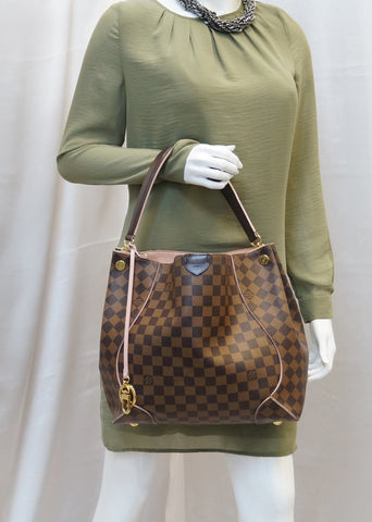 LOUIS VUITTON Damier Ebene Rose Ballerine Caissa Hobo Bag