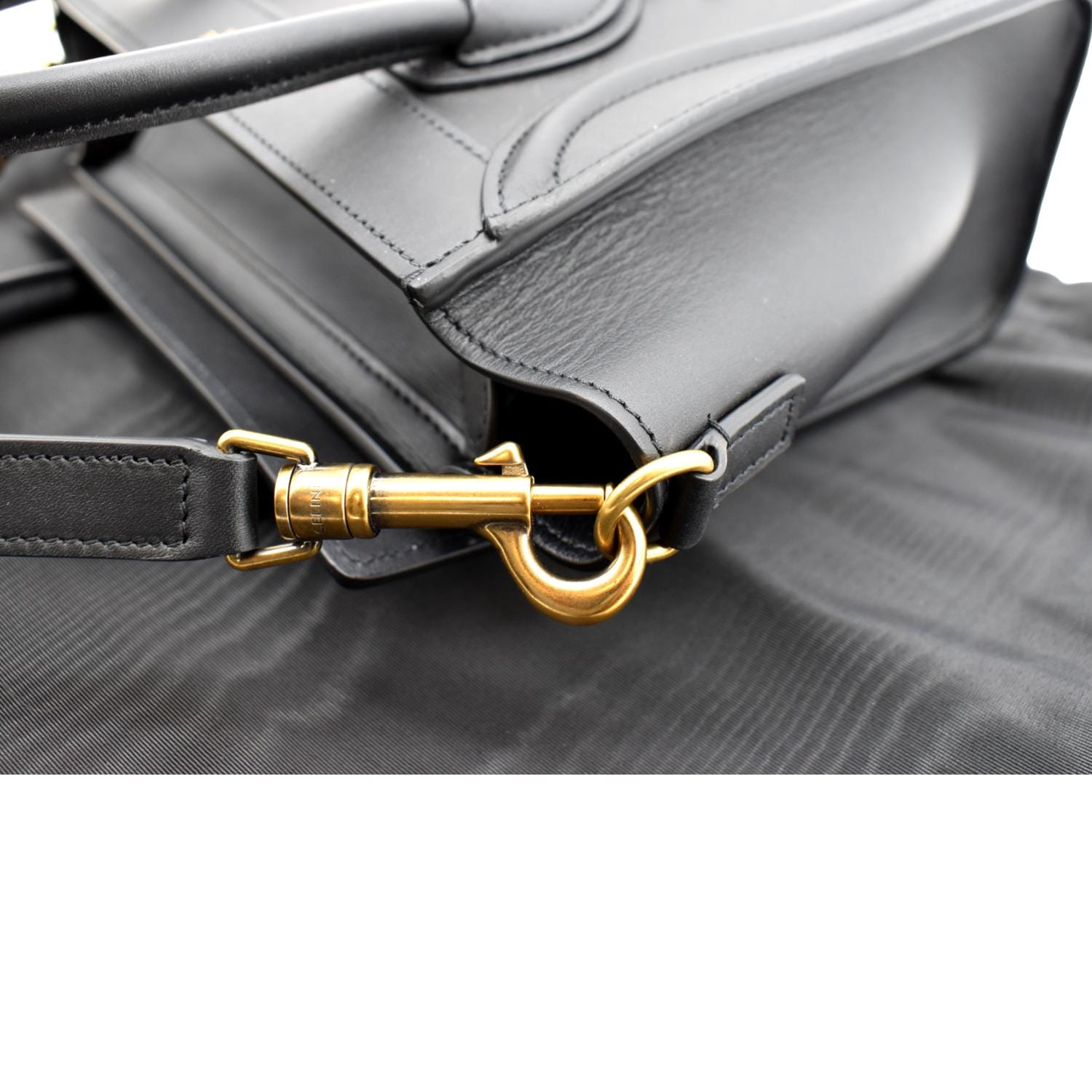 CELINE Black Leather Nano Luggage Shoulder Bag