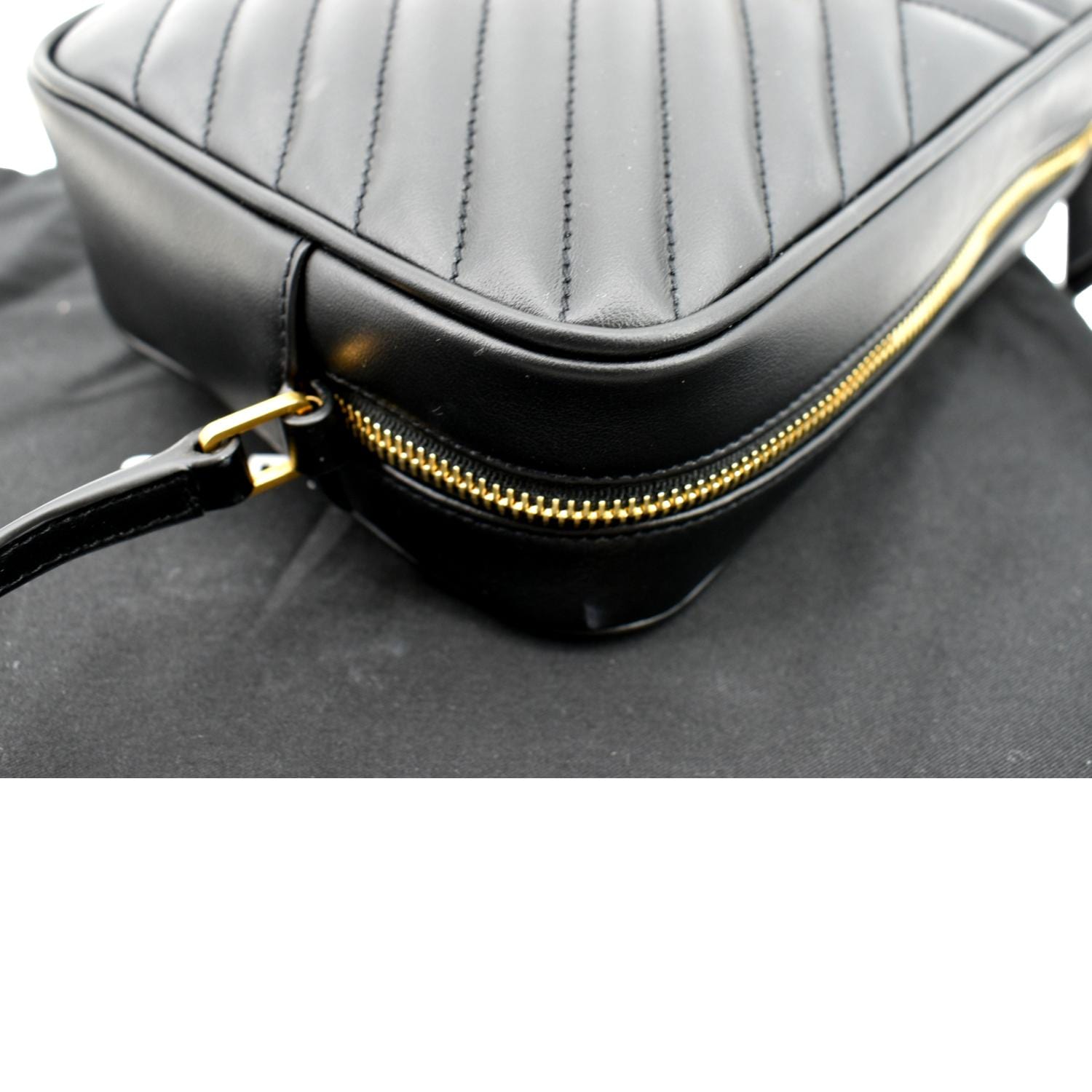 YVES SAINT LAURENT Lou Chevron Leather Camera Crossbody Bag Black