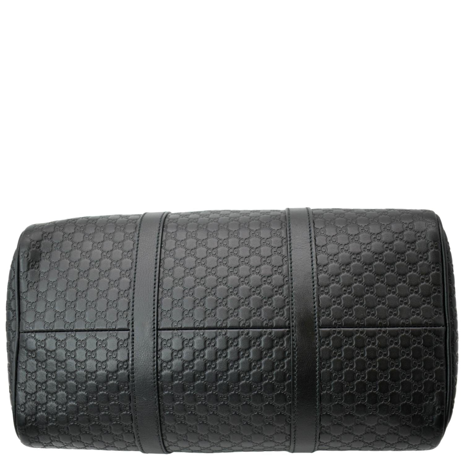 Gucci Medium Black Leather Handbag Boston Microguccissima w/Det