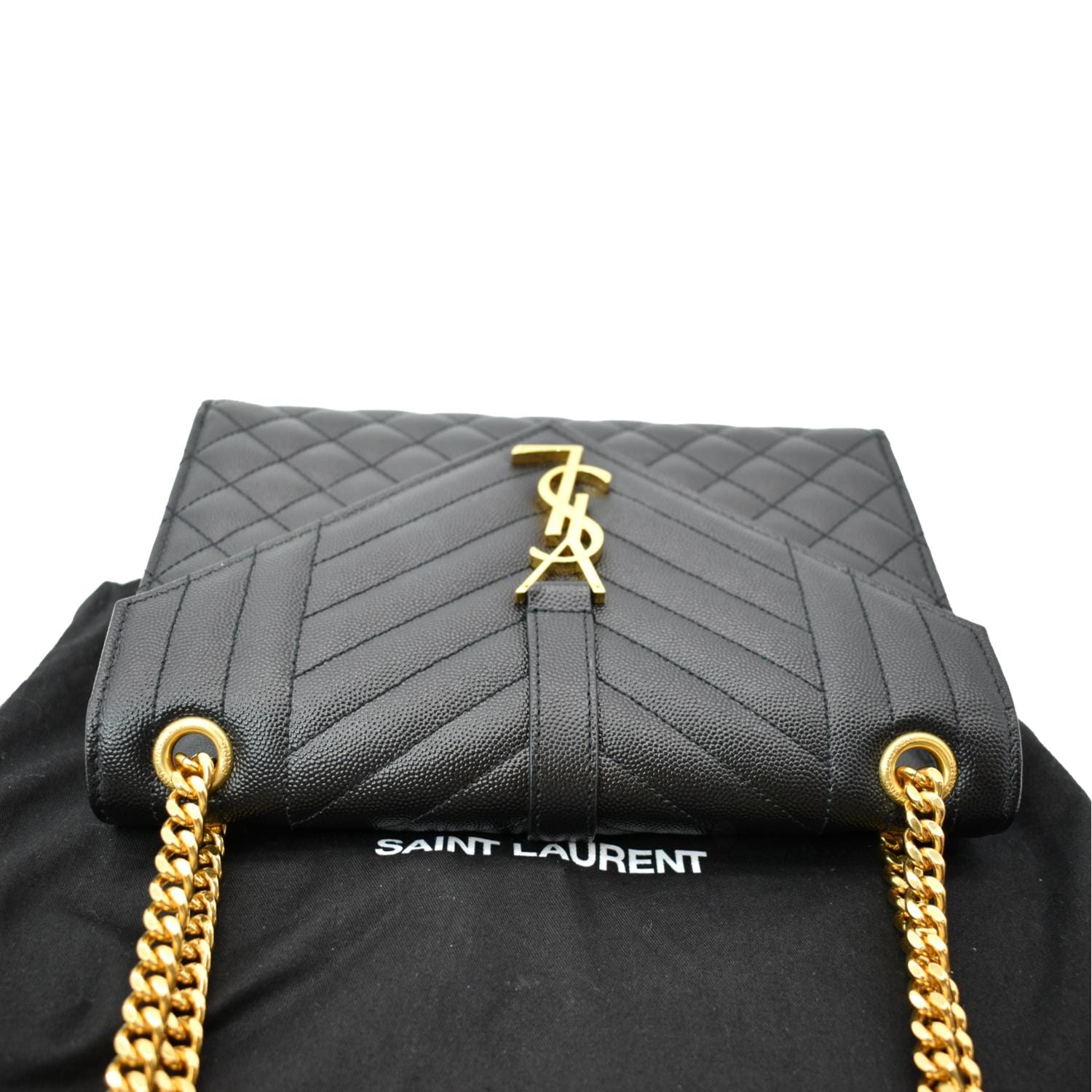 YVES SAINT LAURENT Envelope Leather Chain Shoulder Bag Black