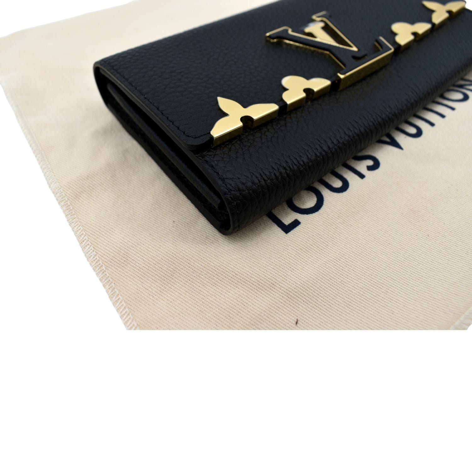 Louis Vuitton Black Taurillon Leather Capucines Flower Wallet