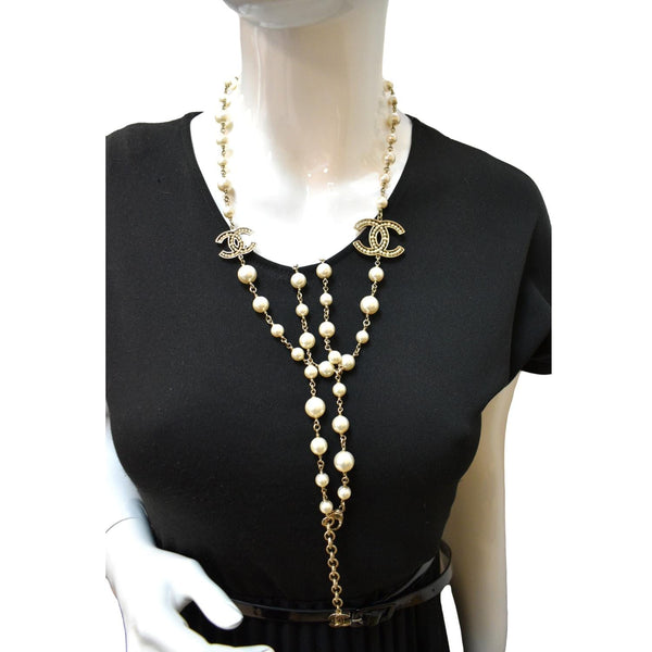 CHANEL Pearl Crystal CC Long Necklace - Sold