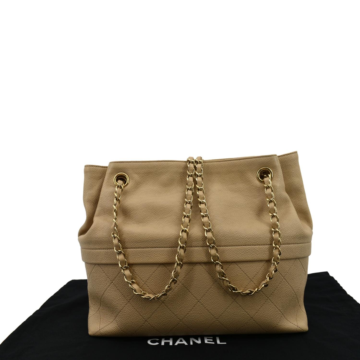 Vintage CHANEL beige calf leather large chain shoulder tote bag