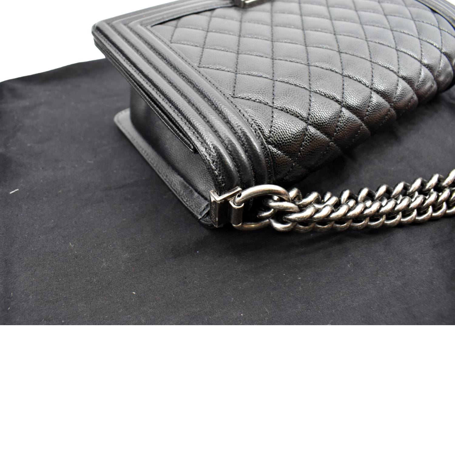 Authentic Chanel Caviar Leather Boy Medium in Black Crossbody Shoulder Bag